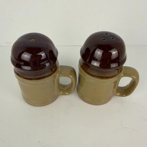 Vintage Two-Tone Brown Mug Style Ceramic Salt & Pepper Shakers, Rustic, Country
